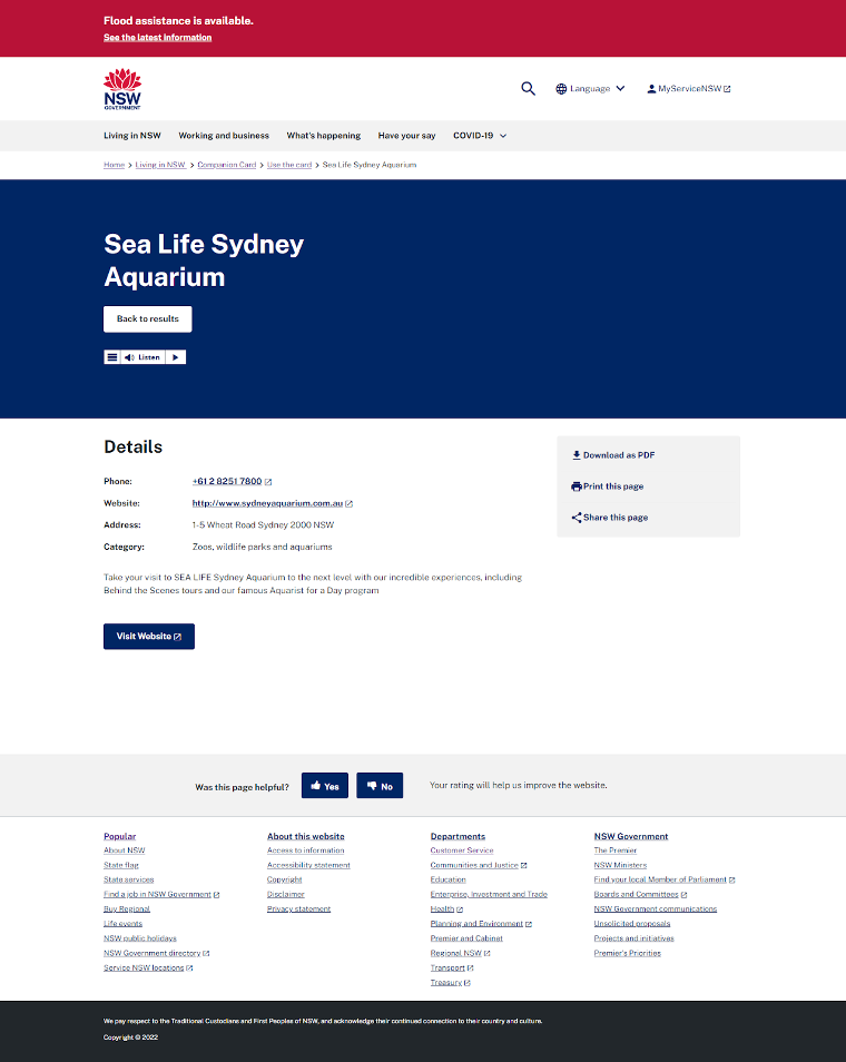 NSW Companion Card — content services and React development Salsa Digital